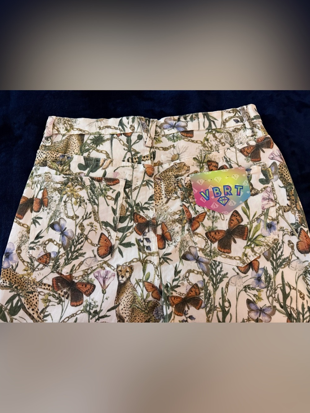 Women's White Floral & Animal Print Wide Leg Jeans - Picture 3 of 3